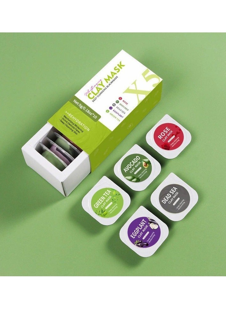 X5 Clay Face Mask - Deep Cleansing & Hydrating with Avocado, Dead Sea Minerals, Rose, Eggplant, & Green Tea Extracts, Ideal for All Skin Types(5g*10) - Image 2
