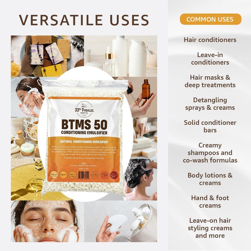 33RD PARALLEL SOAP CO. BTMS 50 Conditioning Emulsifier | 5 LBS | 100% Natural Plant Derived | Behentrimonium Methosulfate Cetearyl Alcohol Emulsifying Conditioner | Product of USA (5 POUND) - Image 2