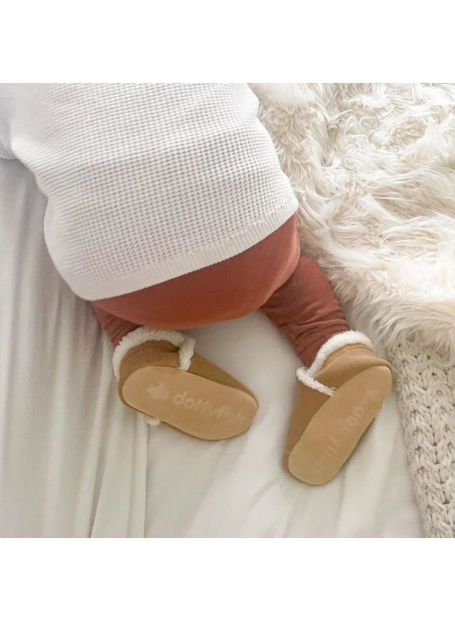 Dotty Fish Suede Baby Slippers. Warm Fleece Lined. Infant Toddler Shoes. Non-Slip Soft Sole. Boys Girls. 0-6 Months - 5-6 Years, Tan, 18-24 Months - Image 4