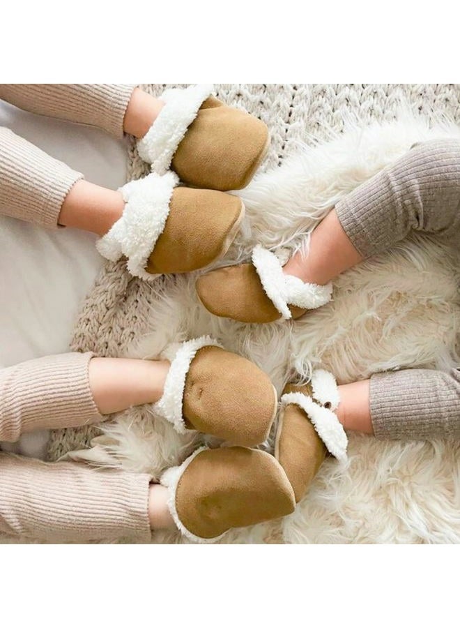 Dotty Fish Suede Baby Slippers. Warm Fleece Lined. Infant Toddler Shoes. Non-Slip Soft Sole. Boys Girls. 0-6 Months - 5-6 Years, Tan, 18-24 Months - Image 3