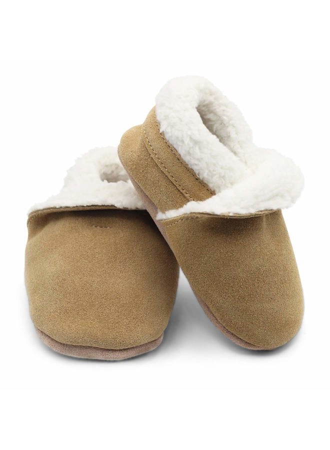 Dotty Fish Suede Baby Slippers. Warm Fleece Lined. Infant Toddler Shoes. Non-Slip Soft Sole. Boys Girls. 0-6 Months - 5-6 Years, Tan, 18-24 Months - Image 5