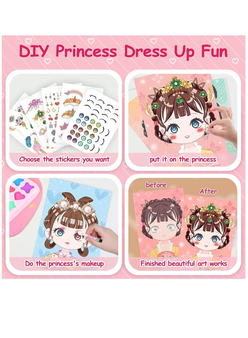 TFIXOL 2pcs Art Craft Activity for Kids, Paper Craft Kits - Paper Makeup DIY Girls Toy Kit with Diamond Painting & Princess Dress Up Set, Birthday Party Gift for Girls - Image 3