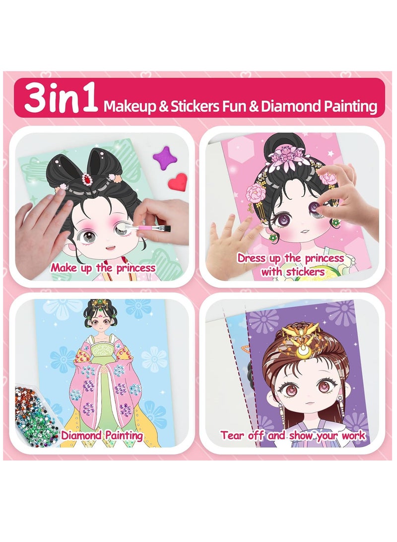 TFIXOL 2pcs Art Craft Activity for Kids, Paper Craft Kits - Paper Makeup DIY Girls Toy Kit with Diamond Painting & Princess Dress Up Set, Birthday Party Gift for Girls - Image 2