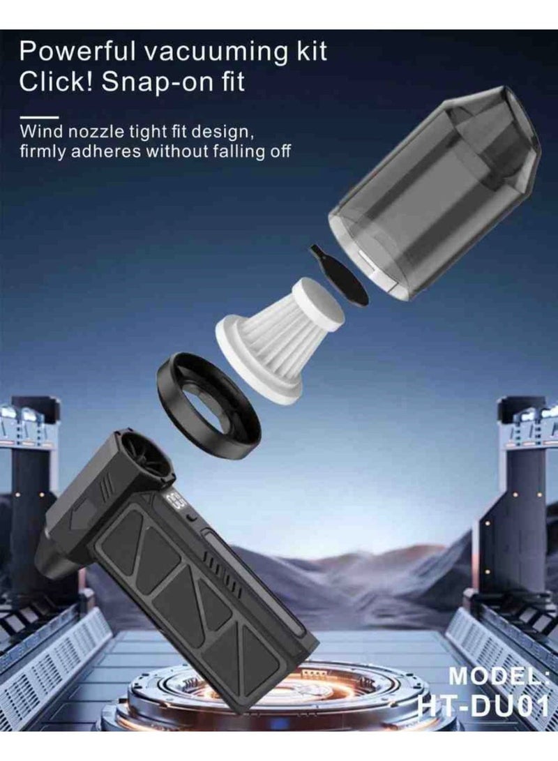 هوتو مكنسة كهربائية ومنفاخ هواء 2-في-1  بقوة تربو 350000RPM، جهاز لاسلكي مع شحن تايب سي، قوة شفط عالية ومؤشر بطارية، 4 سرعات قوية للتنظيف والنفخ، مكنسة سيارة صغيرة وخفيفة وسهلة الاستخدام. - Image 5