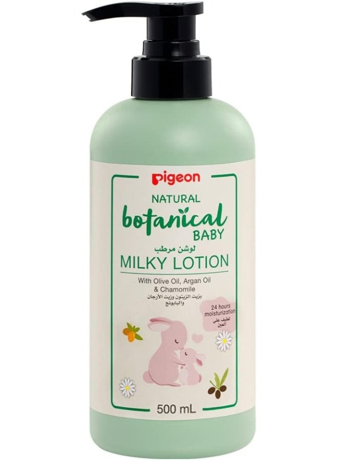 Pigeon Natural Botanical Baby Milky Lotion, Hypoallergenic, Good For Sensitive Skin, With Argan, Olive And Chamomile, Day Moisturiser, 500ml - Image 1