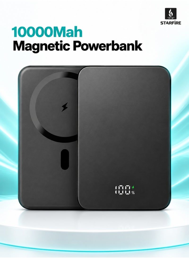 Starfire 10000mAh Wireless Magsafe Power Bank, MagSafe-Compatible 15W Wireless + 22.5W Type-C Fast Charging, LED Digital Display, Magnetic Portable Charger for iPhone & Android (Black) - Image 1