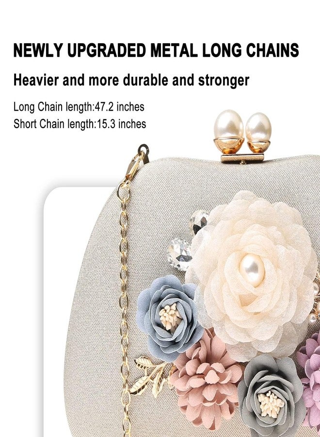 Rkrouco Evening HandBags for Women Flower Wedding Clutch Purse Satin Floral Ladies Party Crossbody Bag - Image 3