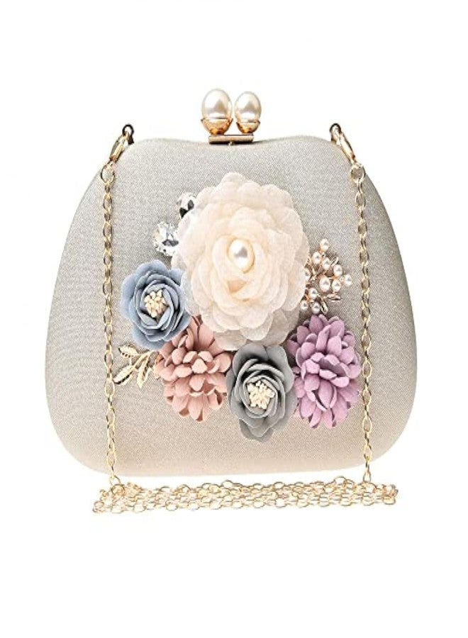 Rkrouco Evening HandBags for Women Flower Wedding Clutch Purse Satin Floral Ladies Party Crossbody Bag - Image 1