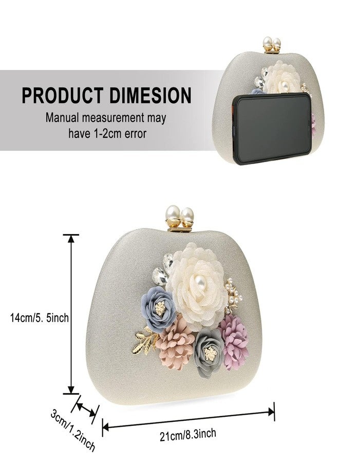Rkrouco Evening HandBags for Women Flower Wedding Clutch Purse Satin Floral Ladies Party Crossbody Bag - Image 5