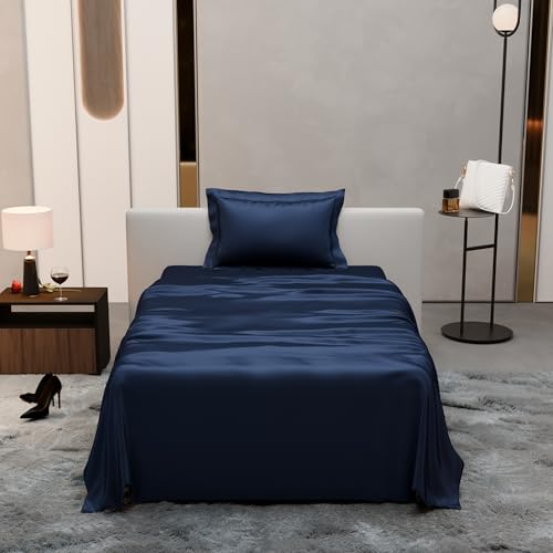Stoa Paris Single Bedsheet with 1 Pillow Cover, 300TC Satin Premium Bedding Set, Home Decor, Wedding Gift for Couples, Housewarming, Anniversary, Date Night - Mystique Blue - Image 3