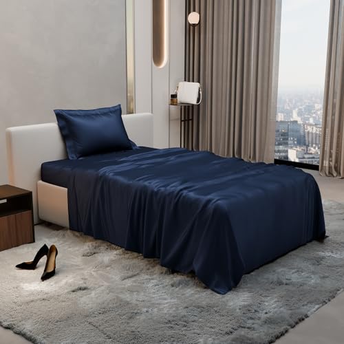 Stoa Paris Single Bedsheet with 1 Pillow Cover, 300TC Satin Premium Bedding Set, Home Decor, Wedding Gift for Couples, Housewarming, Anniversary, Date Night - Mystique Blue - Image 1