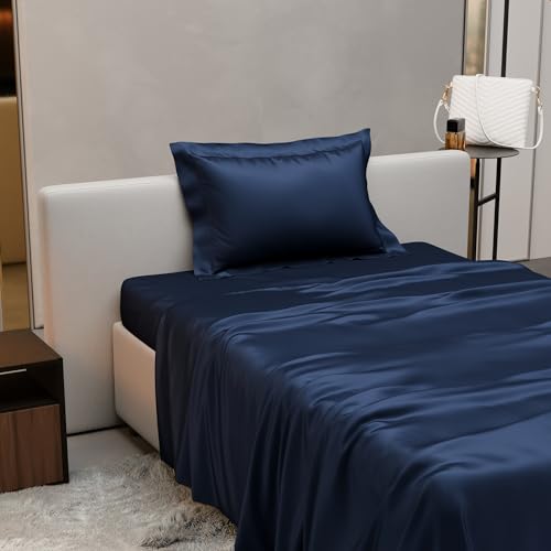 Stoa Paris Single Bedsheet with 1 Pillow Cover, 300TC Satin Premium Bedding Set, Home Decor, Wedding Gift for Couples, Housewarming, Anniversary, Date Night - Mystique Blue - Image 4