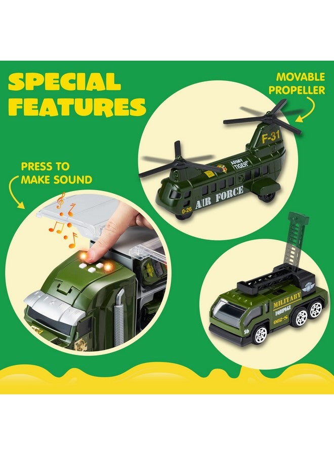 JOYIN 25 in 1 Green Military Big Truck Toys, Army Men Tanks Set with Soldier Men, Mini Battle Car Toy in Carrier Truck with Lights and Sounds, Gifts for Toddler Kids Boys Ages 3+ - Image 5