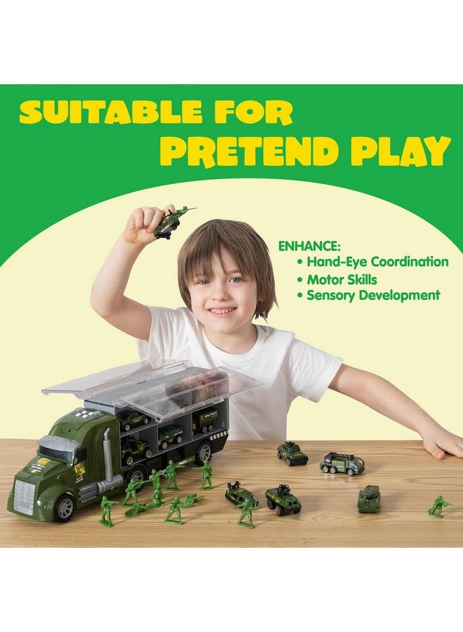 JOYIN 25 in 1 Green Military Big Truck Toys, Army Men Tanks Set with Soldier Men, Mini Battle Car Toy in Carrier Truck with Lights and Sounds, Gifts for Toddler Kids Boys Ages 3+ - Image 4