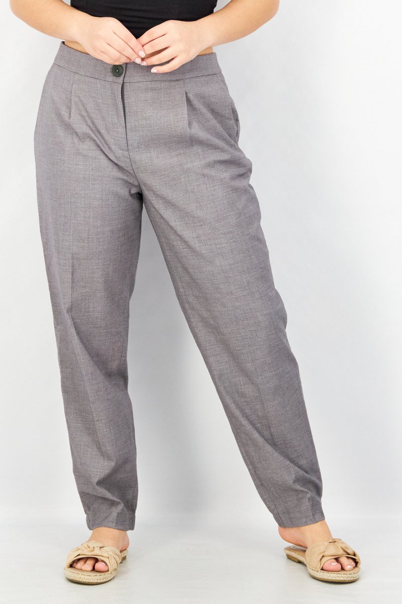 ESPRIT Women Regular Fit Plain Pants, Light Grey - Image 1