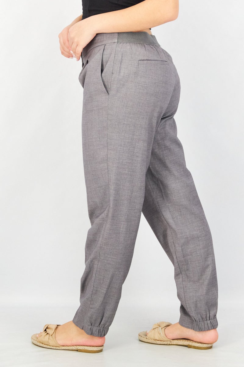 ESPRIT Women Regular Fit Plain Pants, Light Grey - Image 3