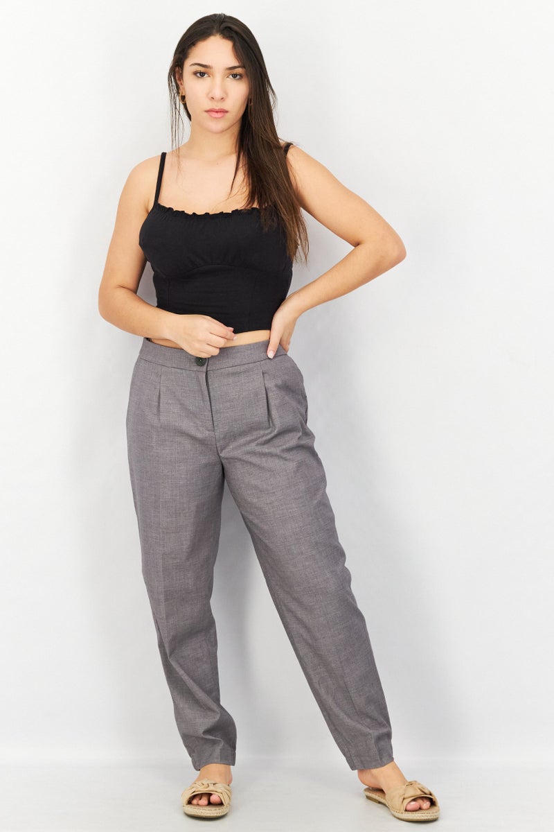 ESPRIT Women Regular Fit Plain Pants, Light Grey - Image 2