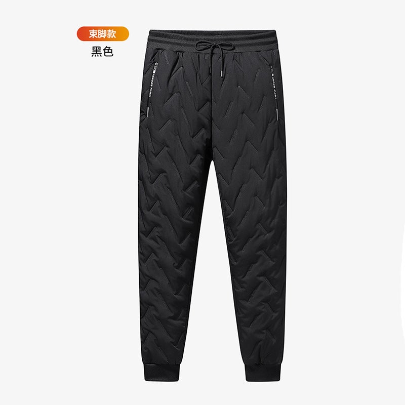 Winter lambswool cotton pants men's extra large winter outer wear warm loose straight casual ankle-tied pants  - Image 1