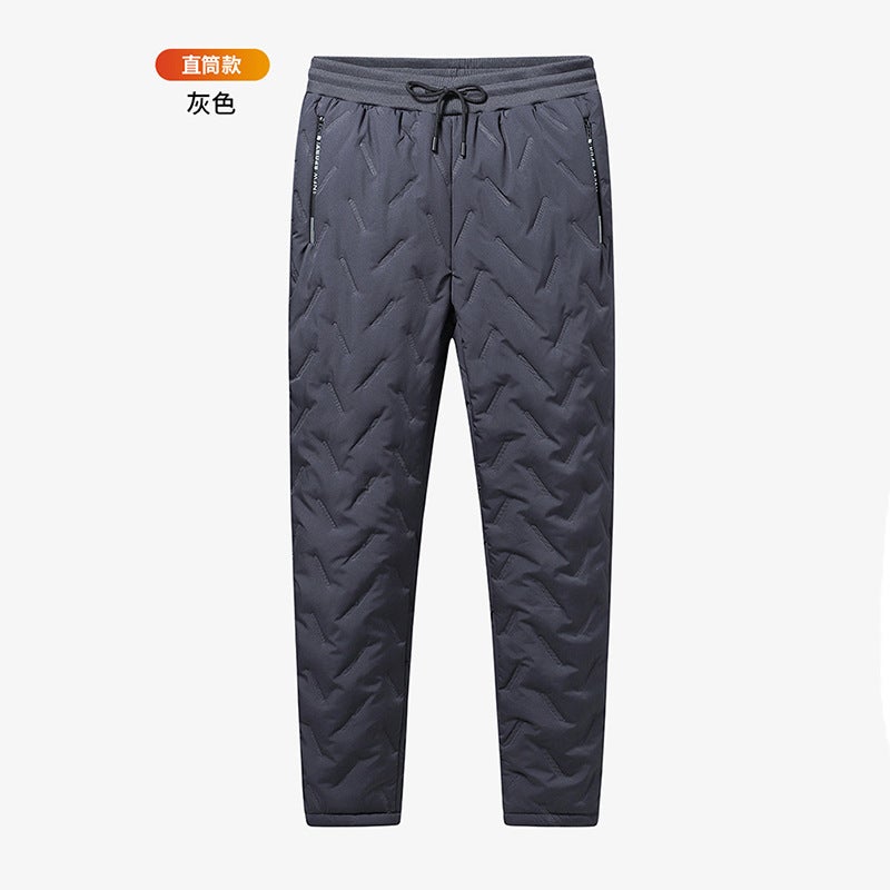 Winter lambswool cotton pants men's extra large winter outer wear warm loose straight casual ankle-tied pants  - Image 2