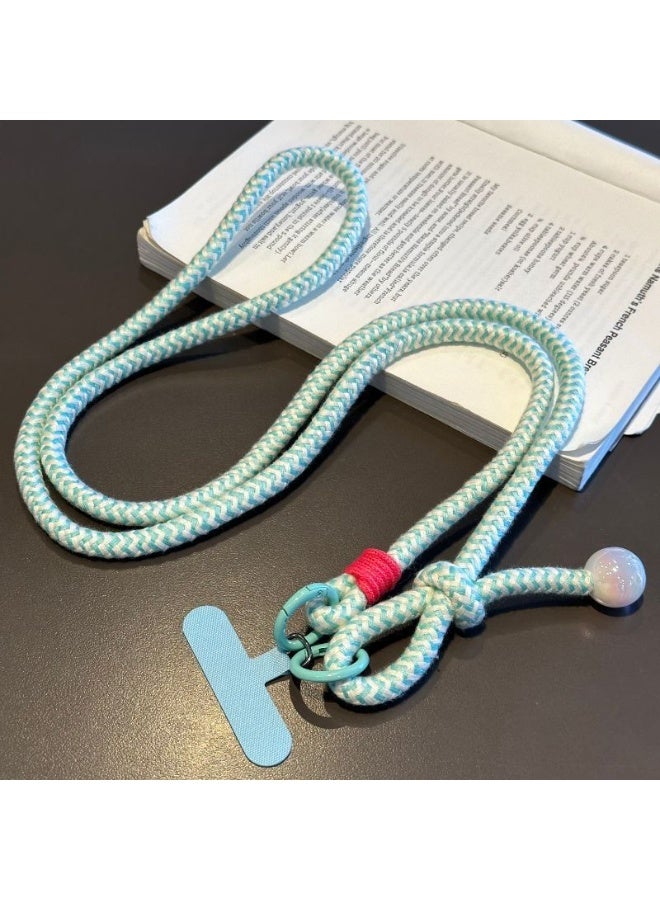 NIBEMINENT Beaded Phone Lanyard, Anti Lost Removable Wrist Strap, Long Sleeve Fashion Pearl Bracelet Pendant, Phone Keychain Lanyard,Blue And White