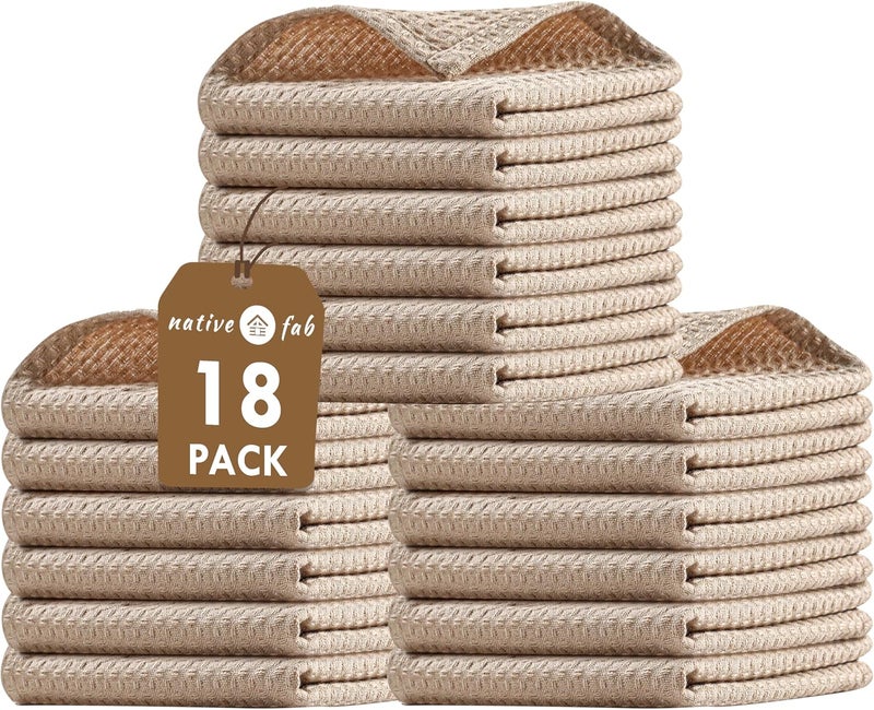 Native Fab 18 Pack Waffle Dish Cloths  100 Cotton 12 x 12 Absorbent Quick Drying Washable Towels for Cleaning Cooking Baking  Great for Home Restaurants Bars Versatile Use  Beige - Image 1