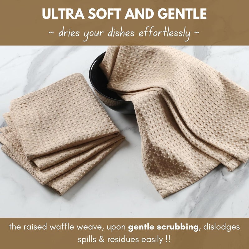 Native Fab 18 Pack Waffle Dish Cloths  100 Cotton 12 x 12 Absorbent Quick Drying Washable Towels for Cleaning Cooking Baking  Great for Home Restaurants Bars Versatile Use  Beige - Image 4