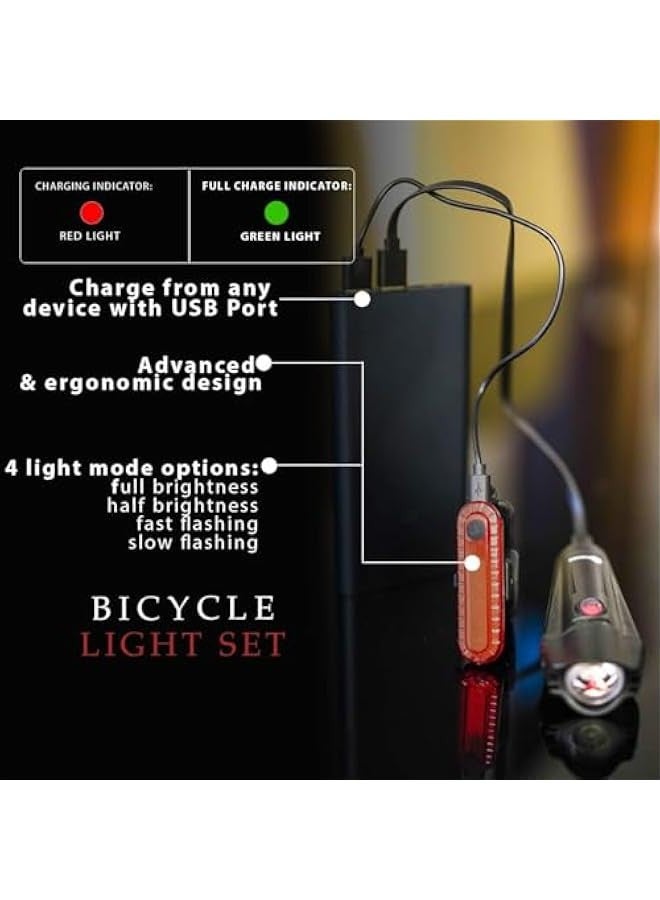 TRASSLE Ultra Bright USB Rechargeable Battery Bike Light Set - Powerful Bicycle Front Headlight and Back Taillight - 4 Light Modes - Easy to Install for Men Women Kids Road Mountain Cycling  - Image 3