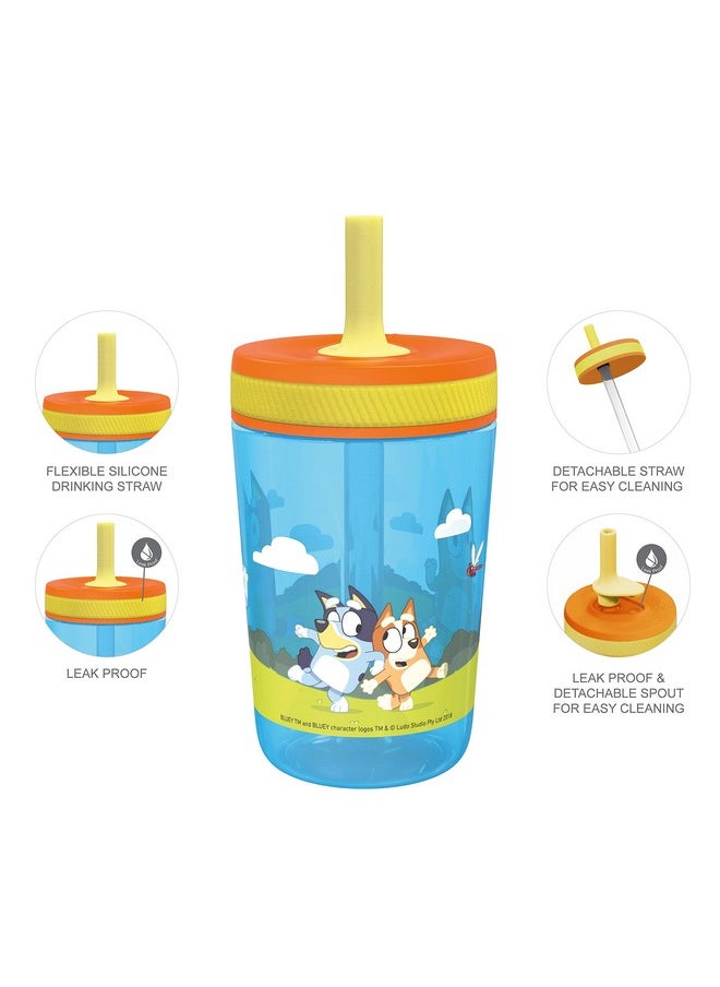 Zak Designs مجموعة أكواب Bluey Kelso سعة 15 أونصة خالية من مادة BPA ومضادة للتسرب وغطاء لولبي مع شفاطة مصنوعة من البلاستيك المتين والسيليكون، مجموعة مثالية للأطفال، قطعتان (عبوة واحدة)  - Image 4
