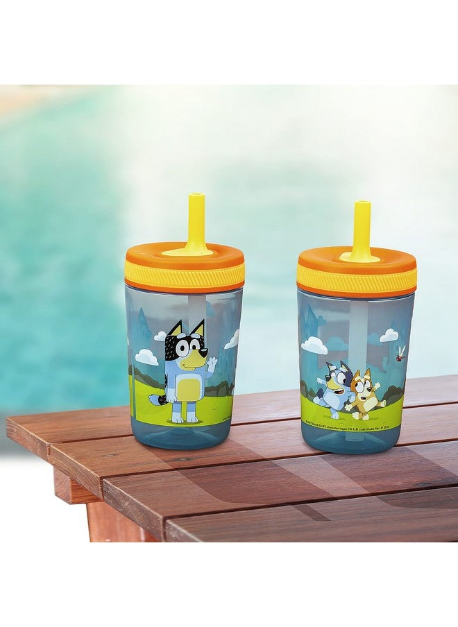 Zak Designs مجموعة أكواب Bluey Kelso سعة 15 أونصة خالية من مادة BPA ومضادة للتسرب وغطاء لولبي مع شفاطة مصنوعة من البلاستيك المتين والسيليكون، مجموعة مثالية للأطفال، قطعتان (عبوة واحدة)  - Image 2
