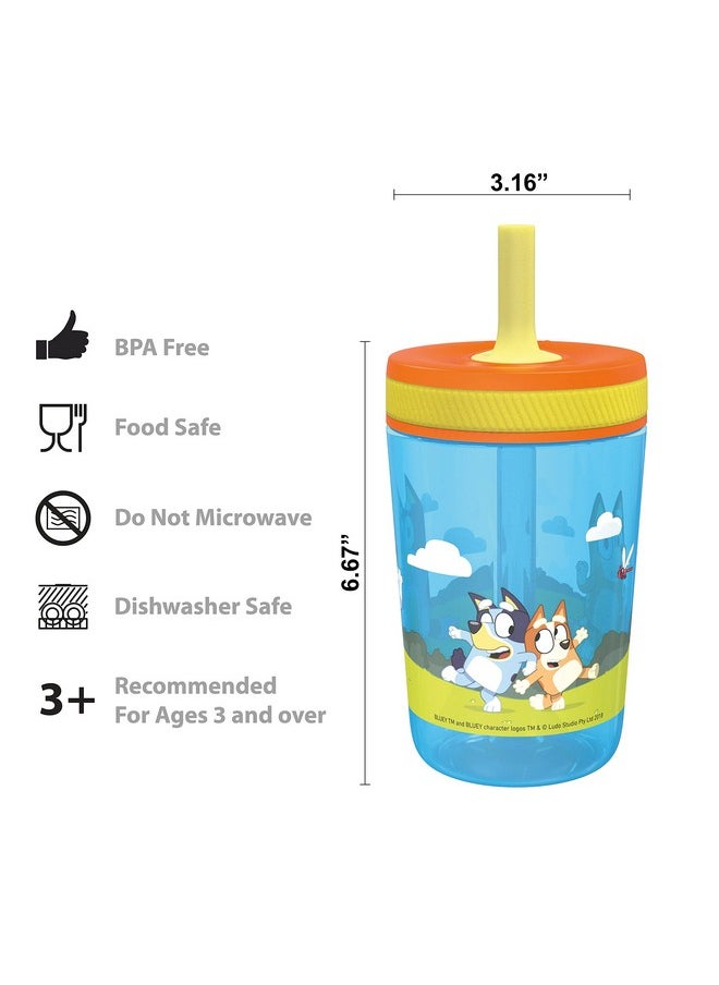 Zak Designs مجموعة أكواب Bluey Kelso سعة 15 أونصة خالية من مادة BPA ومضادة للتسرب وغطاء لولبي مع شفاطة مصنوعة من البلاستيك المتين والسيليكون، مجموعة مثالية للأطفال، قطعتان (عبوة واحدة)  - Image 5