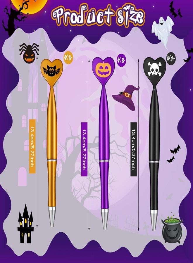 Teling 24 Packs Halloween Ballpoint Pens Pumpkin Skull Bat Heart Shaped 1.0 mm Retractable Gel Black Ink Pens for Home Office Supplies Halloween Party Favors - Image 2