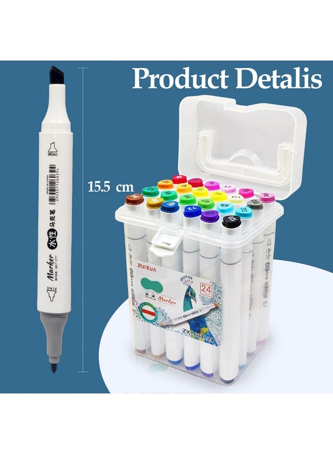 FunBlast 24 Color Markers Twin Tip - Double Tip Markers for Artist, Sketch Alcohol Markers Set, Drawing Colour Markers for Kids, Marker for White Board - Image 2