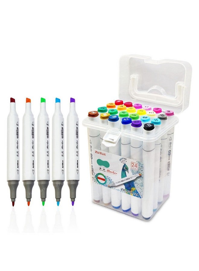 FunBlast 24 Color Markers Twin Tip - Double Tip Markers for Artist, Sketch Alcohol Markers Set, Drawing Colour Markers for Kids, Marker for White Board - Image 1