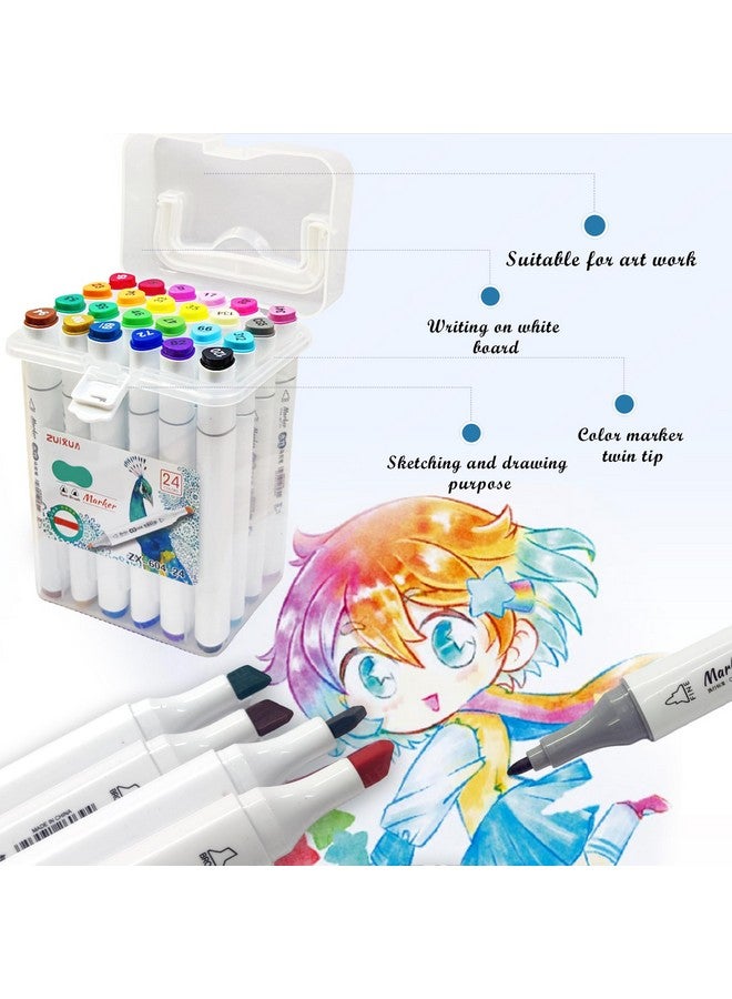 FunBlast 24 Color Markers Twin Tip - Double Tip Markers for Artist, Sketch Alcohol Markers Set, Drawing Colour Markers for Kids, Marker for White Board - Image 3