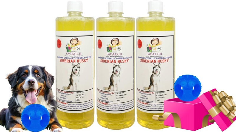 swacch Pet Shampoo | Puppy Safe Shampoo | PH Balanced | Ditch to Itch for Siberian Husky Dog Shampoo 3 Litre (Lemon) + Goofy Ball Chew Toy Combo Pack - Image 1
