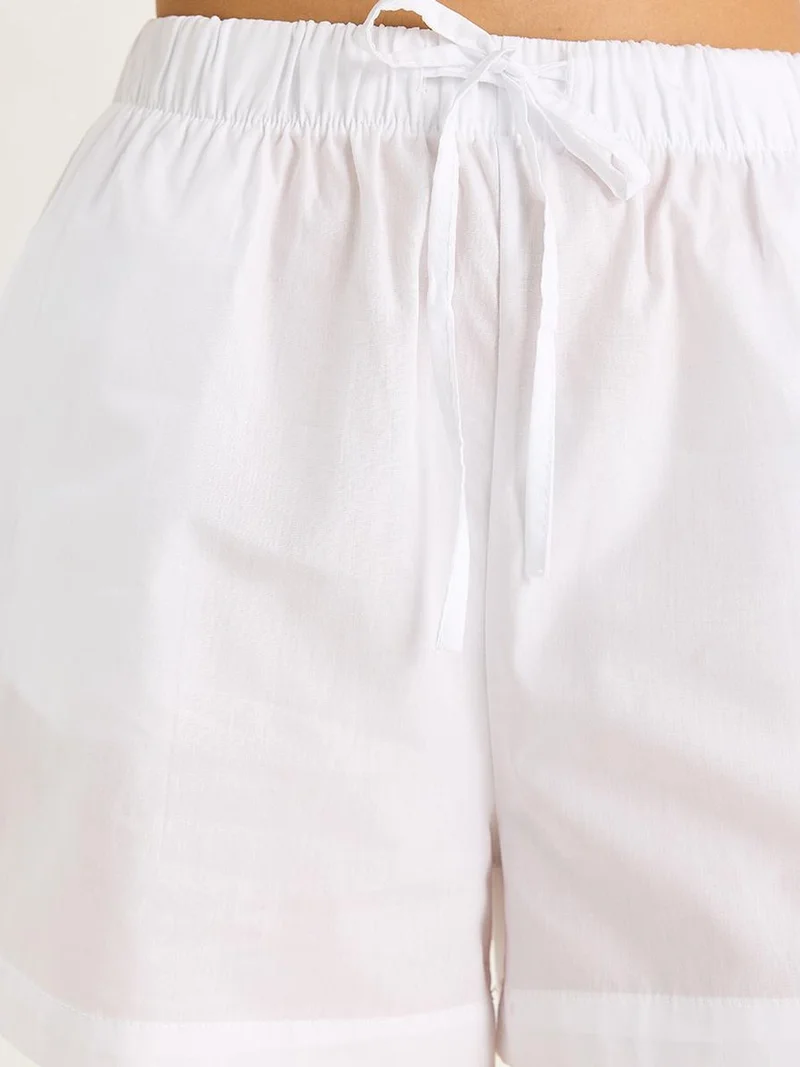 Bianco Lucci White LUCCI Oversized Crew Neck Short Two-Piece Co-Ord with Binding Detail for Women | Best Price UAE
