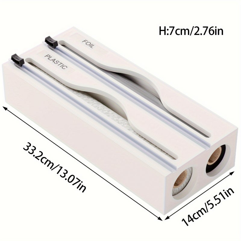 1pc 2 in 1 Wrap Dispenser with Cutter And Labels, Bamboo Plastic Wrap, Aluminum Foil And Wax Paper Dispenser for Kitchen Drawer, Bamboo Roll Organizer Holder, Black Wrap Dispenser, White Wrap Dispenser - Image 1