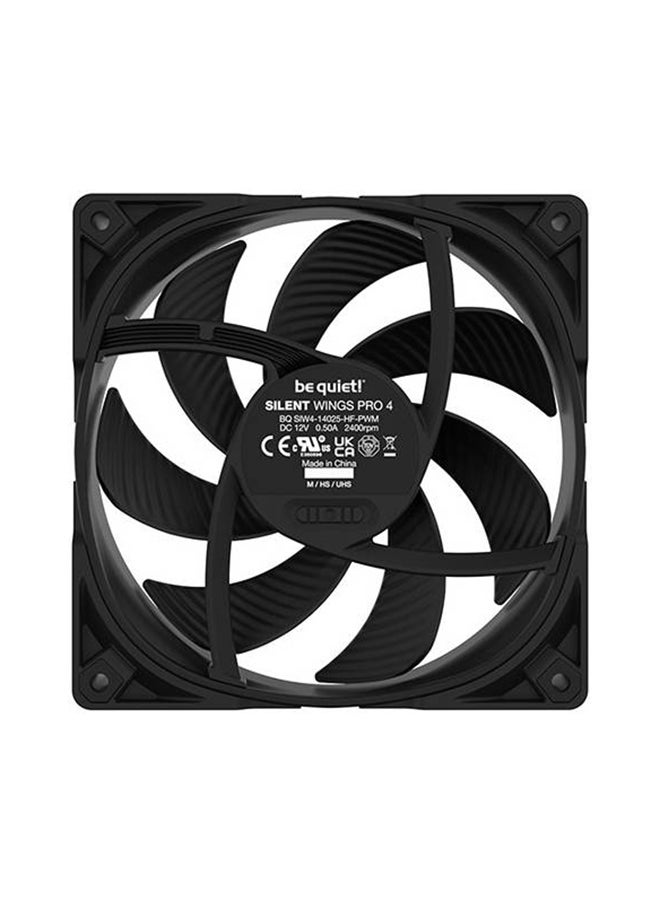 be quiet! مراوح هيكل Silent Wings Pro 4 مقاس 140 مم PWM، 7 شفرات مروحة مُحسَّنة، سرعة المروحة 2400 دورة في الدقيقة، تدفق هواء يصل إلى 165.5 CFM، تقنية محمل FDB، أسود | BL099  - Image 4