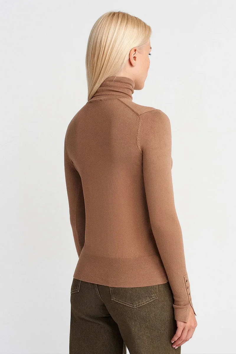Dilvin Camel Brown DILVIN Women's Turtleneck Knit Sweater With Buttons for Women | Best Price UAE