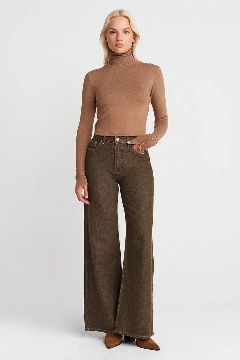 Dilvin Camel Brown DILVIN Women's Turtleneck Knit Sweater With Buttons for Women | Best Price UAE