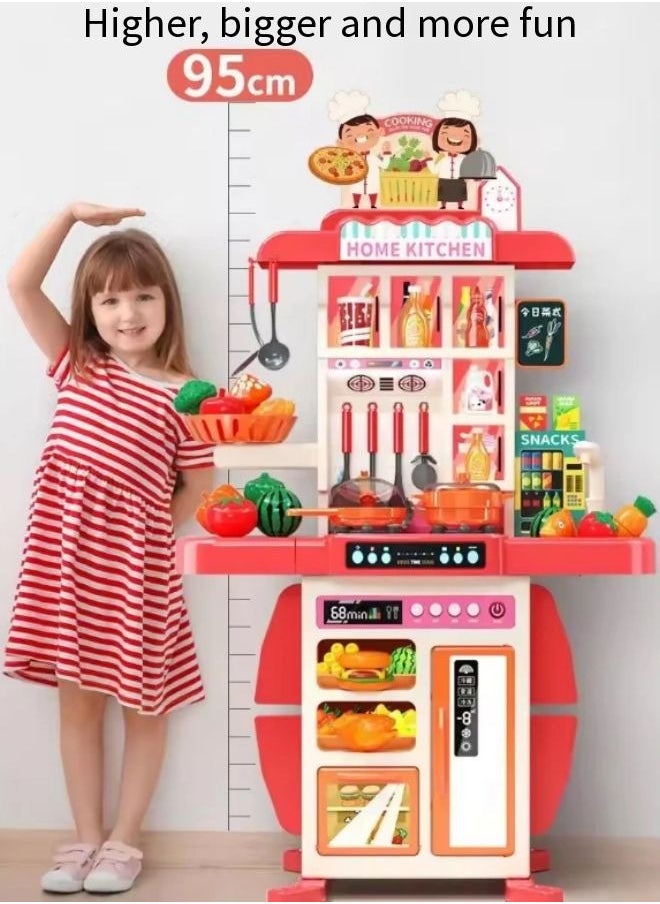 Vixplorn Kitchen Playsets 86 Pieces Kitchen Toy Set, Toy Kitchen Role Play Toy Set Role Play Cookware Kitchen Toy Set Kitchen Accessories Toy Cooking Stove Simulation Press to Release Water, Suitable for Boys and Girls (Red)  - Image 2