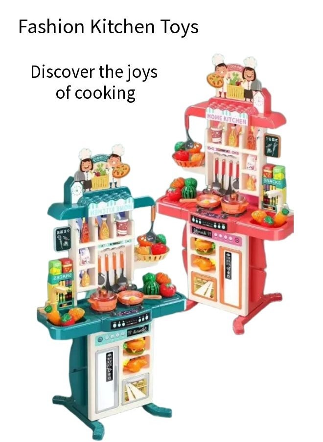 Vixplorn Kitchen Playsets 86 Pieces Kitchen Toy Set, Toy Kitchen Role Play Toy Set Role Play Cookware Kitchen Toy Set Kitchen Accessories Toy Cooking Stove Simulation Press to Release Water, Suitable for Boys and Girls (Red)  - Image 4