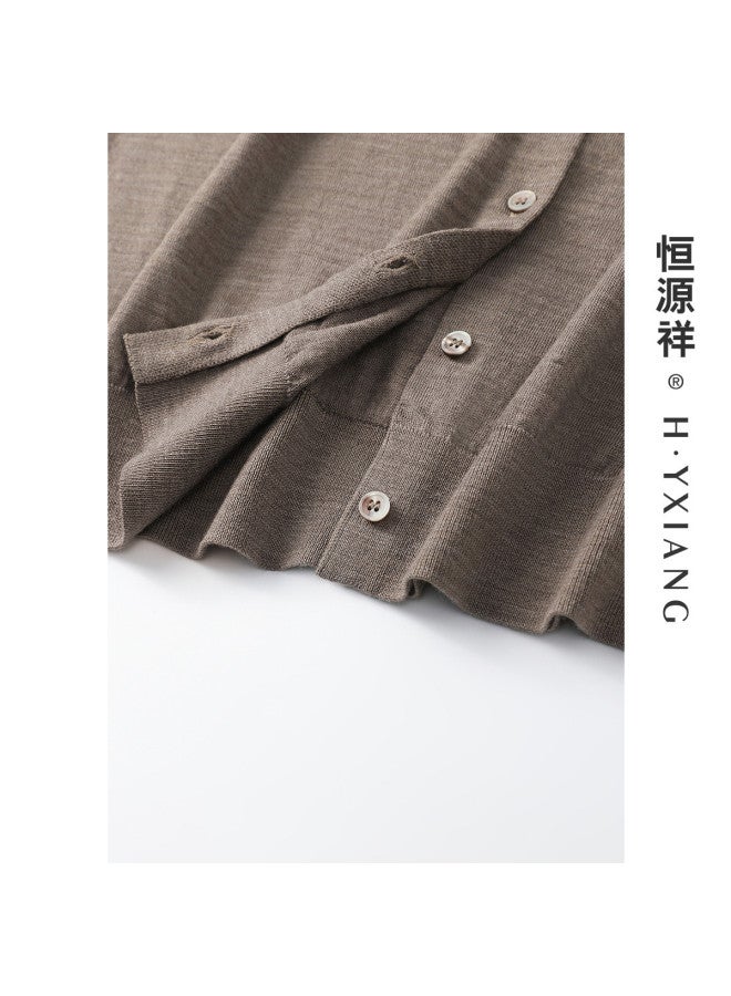 Hengyuanxiang Machine Washablewomen'S Wool Cardigan Round Neck Autumn Winter Solid Color Knitted Top Thin Style - Image 5