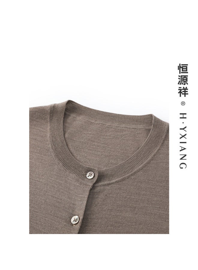 Hengyuanxiang Machine Washablewomen'S Wool Cardigan Round Neck Autumn Winter Solid Color Knitted Top Thin Style - Image 3
