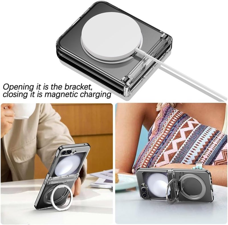 Luckam حافظة مغناطيسية مع حماية مفصلية وحامل، حافظة هاتف متوافقة مع MagSafe، سامسونج جالاكسي Z فليب 6، حافظة رفيعة مع حامل حلقة غير مرئي، واقي ناعم من TPU، شفاف - Image 5