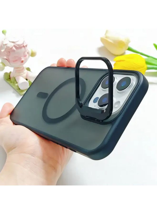Transparent Textured Magnetic Phone Case With Stand For iPhone 14 - Image 2