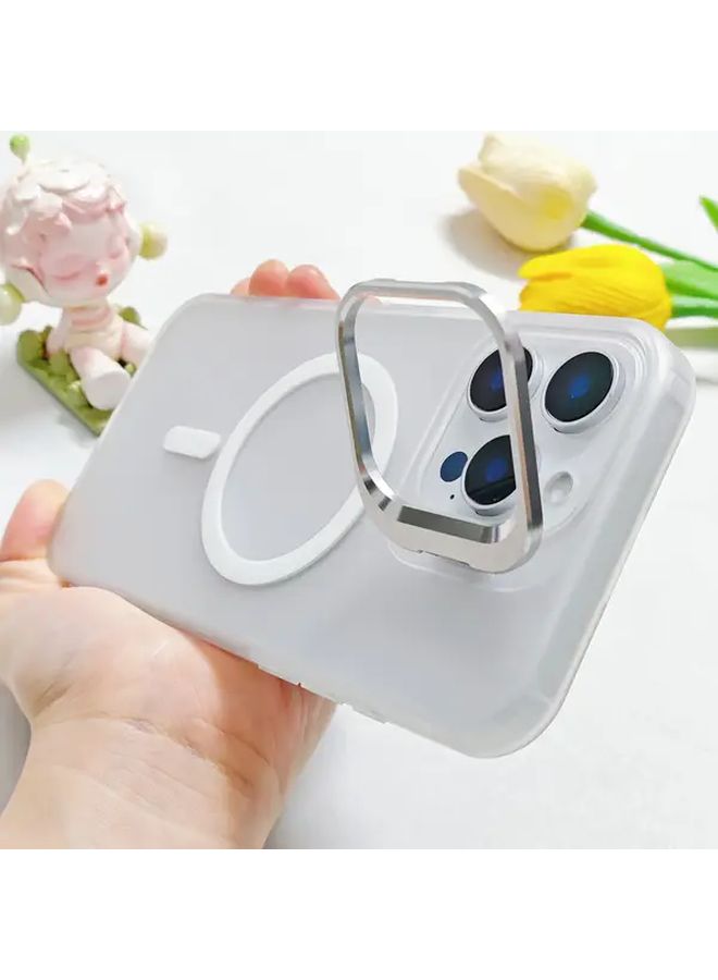 Transparent Textured Magnetic Phone Case With Stand For iPhone 14 - Image 1
