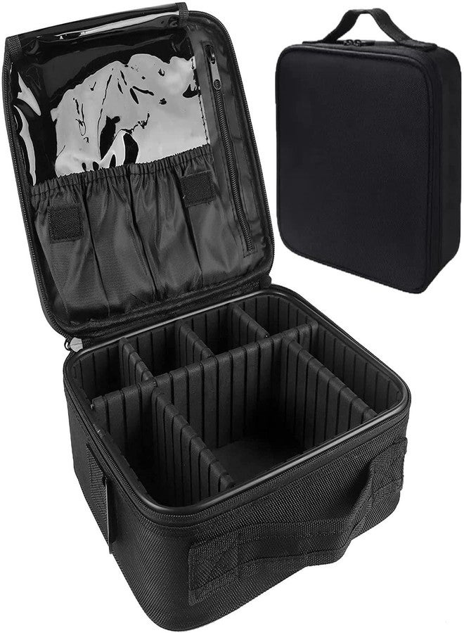 EZLOOT Nylon Fabric Travel Makeup Case with Adjustable Dividers for Women, Girls Makeup Artist Cosmetic Storage Bag (Black, 10 INCH (1 Layer)) - Image 1