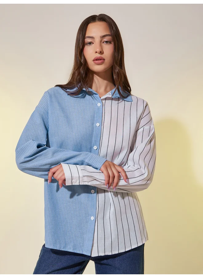 تايك تو Take Two Striped Long Sleeve Oversized Shirt