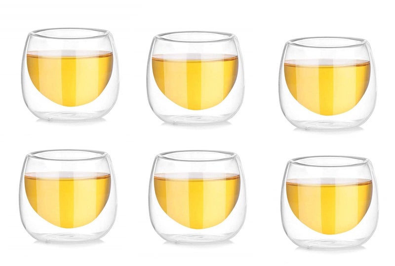 Baskety Double Wall Borosilicate Glass Tea Cups Set – 6-Pack Transparent Cups for Tea, Coffee, Juice & Hot or Cold Beverages - Image 1
